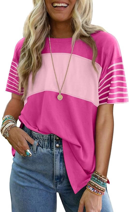 Dokotoo Color Block Striped Crewneck Blouse